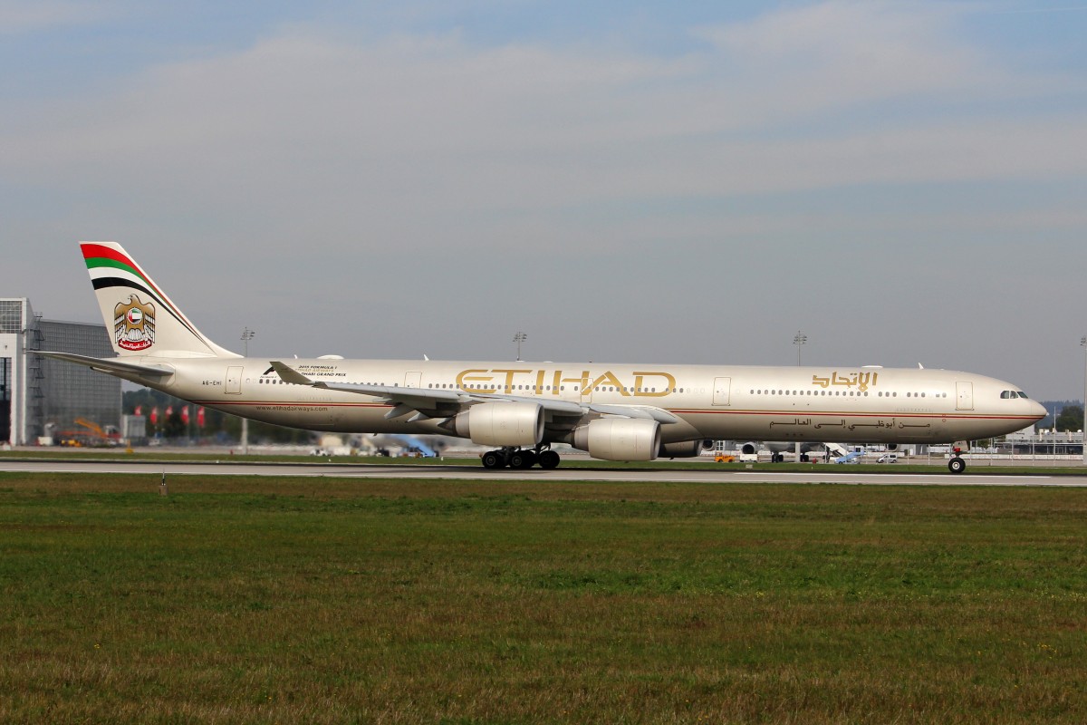 Etihad Airways, A6-EHI, Airbus A340-642, 13.September 2015, MUC München, Germany.
