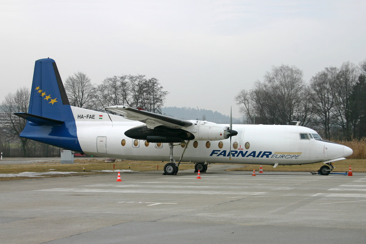 Farnair Europe, Fokker F27-500, HA-FAE, msn: 10425, 25.Januar2006, ZRH Zürich, Switzerland.