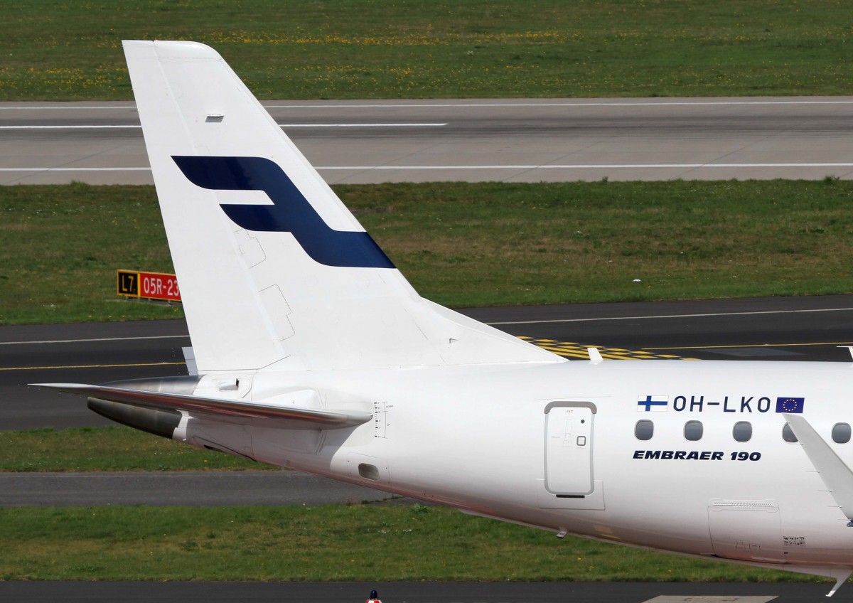 Finnair, OH-LKO, Embraer, 190 LR (Seitenleitwerk/Tail ~ neue Finnair-Lackierung), 02.04.2014, DUS-EDDL, Dsseldorf, Germany 