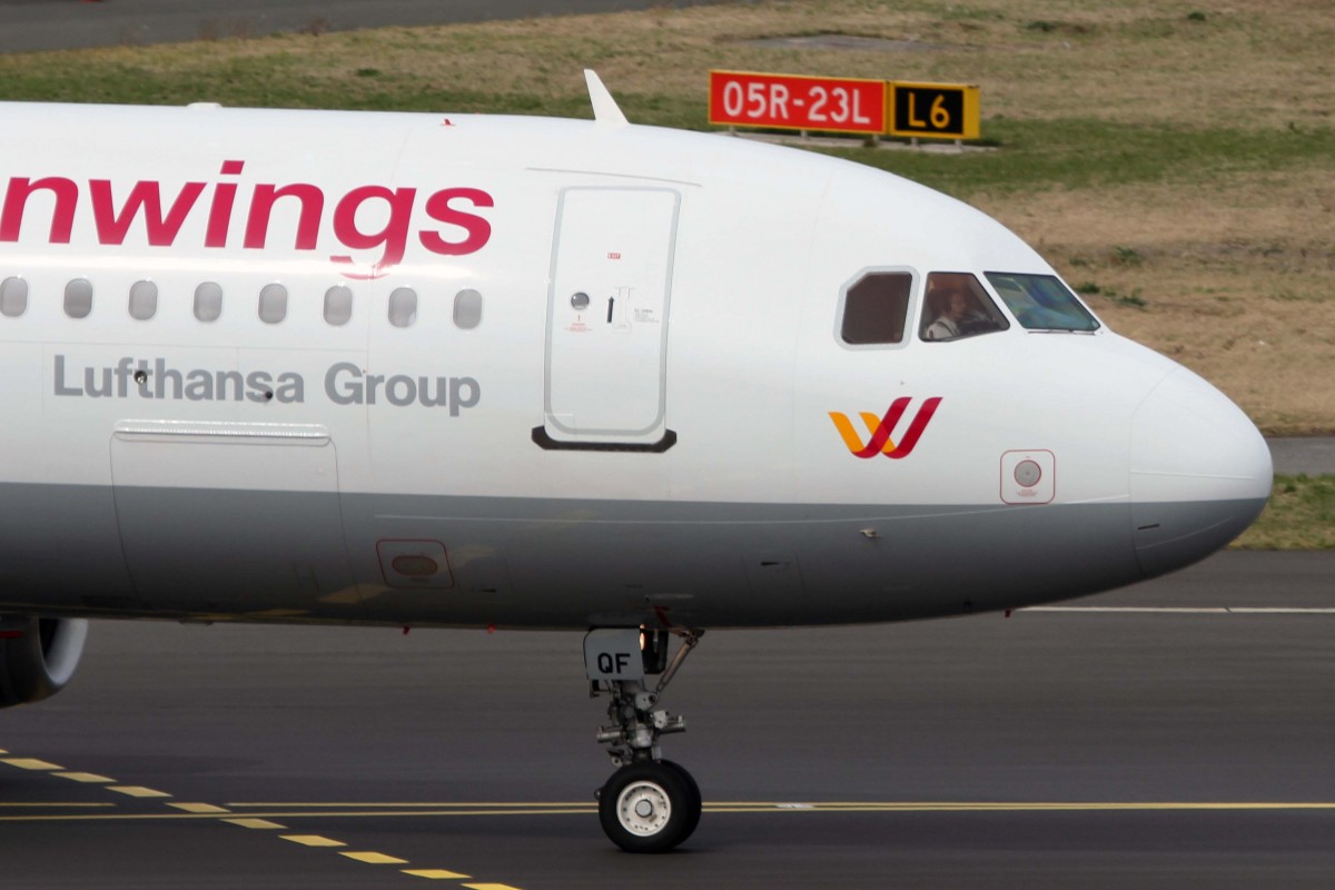 Germanwings, D-AIQF, Airbus, A 320-211 (Bug/Nose ~ neue GW-Lkrg.), 03.04.2015, DUS-EDDL, Düsseldorf, Germany