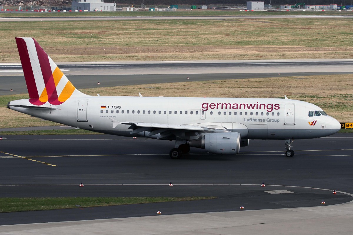 Germanwings, D-AKNU, Airbus, A 319-112 (neue GW-Lkrg.), 03.04.2015, DUS-EDDL, Düsseldorf, Germany