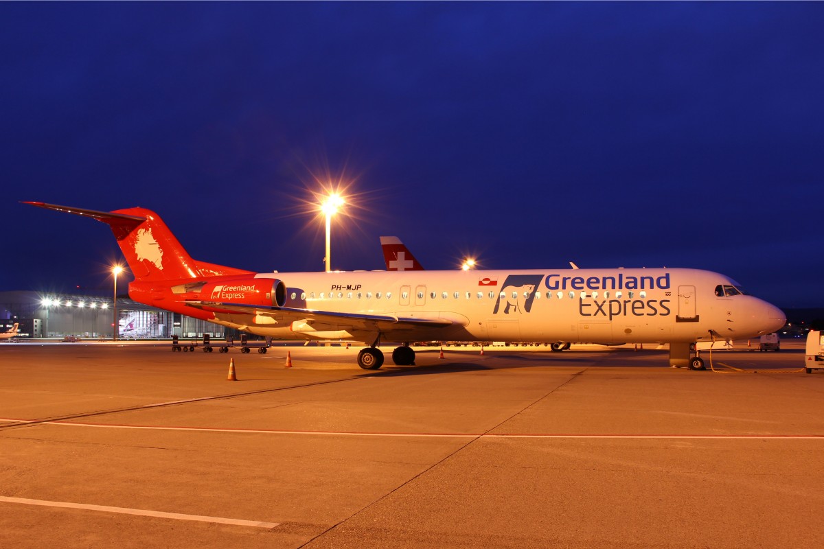 Greenland Express (Denim Air), PH-MJP, Fokker 100, 26.Dezember 2014, ZRH Zürich, Switzerland.