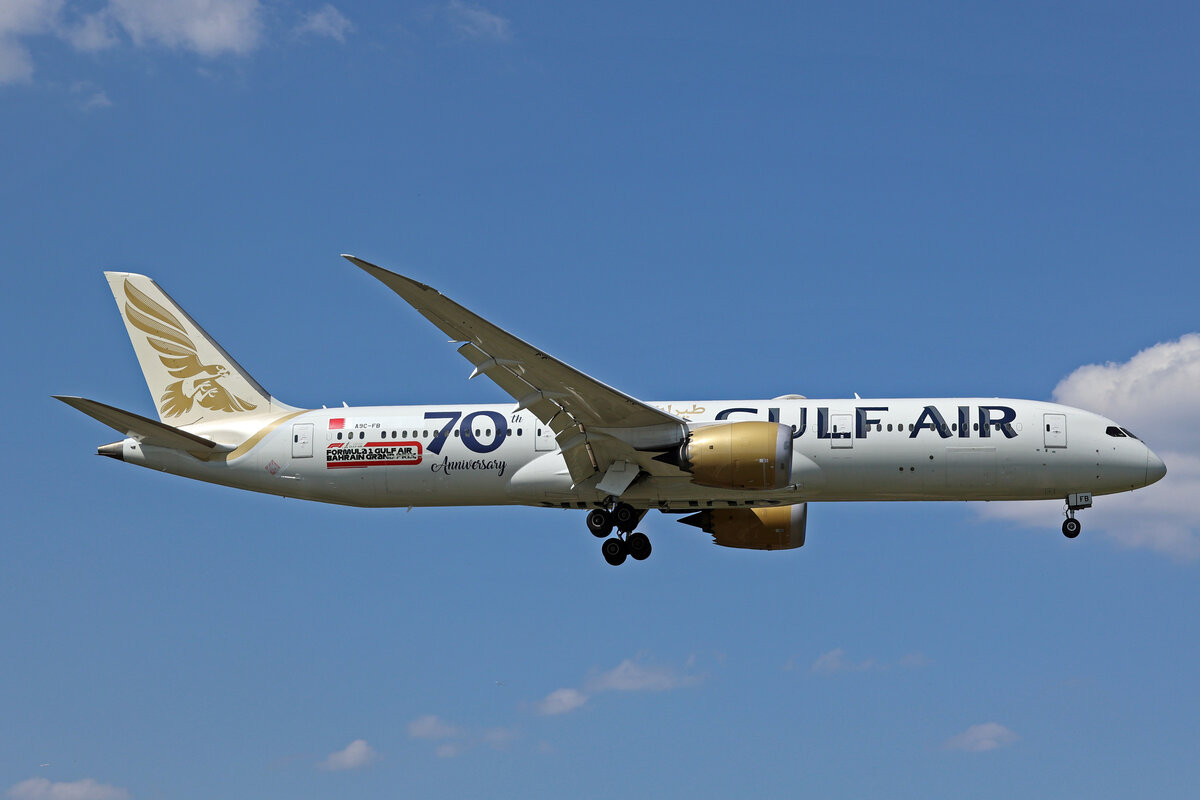 Gulf Air, A9C-FB, Boeing B787-9, msn: 39997/707, 07.Juli 2023, LHR London Heathrow, United Kingdom.