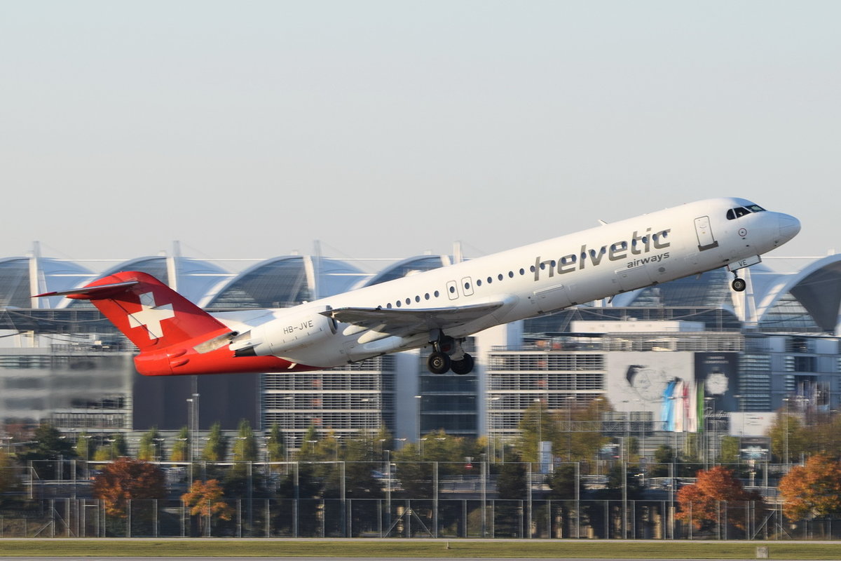 HB-JVE Helvetic Airways Fokker F100 , MUC , 14.10.2018