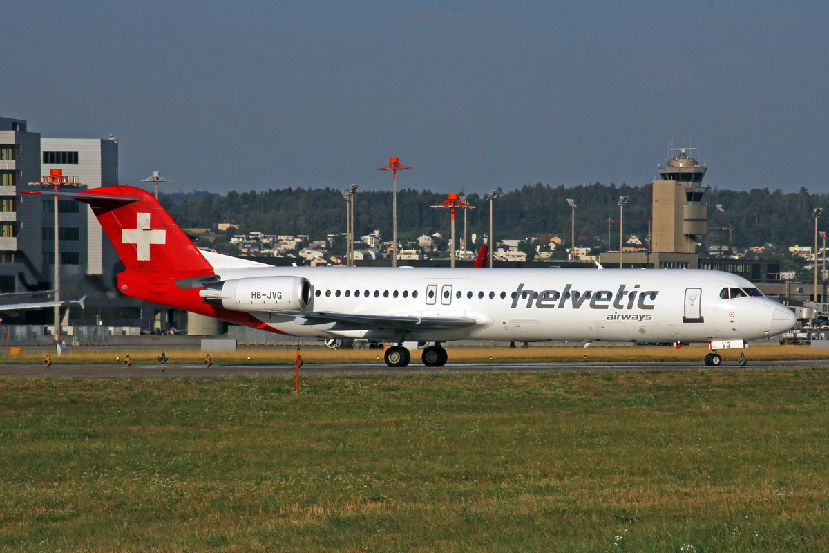 Helvetic Airways, HB-JVG, Fokker 100, msn: 11478, 01.August 2018, ZRH Zürich, Switzerland.