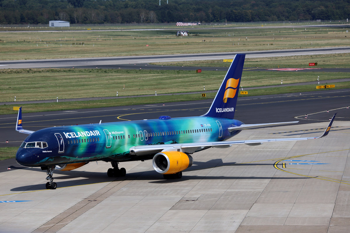 Icelandair, TF-FIU  Hekla Aurora , Boeing, 757-256 wl ~ Northern Lights / Polarlichter, DUS-EDDL, Düsseldorf, 21.08.2019, Germany 