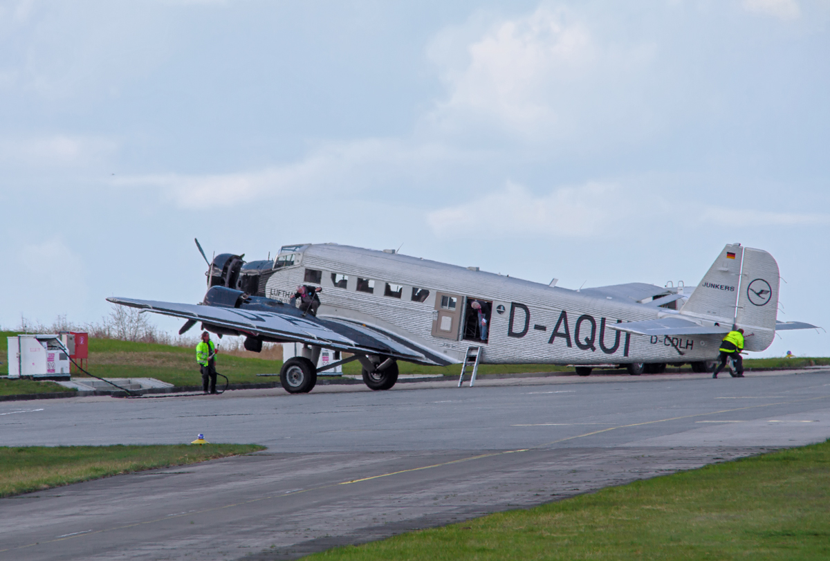 Junker-52 D-AQUI beim Auftanken auf dem Inselflughafen Heringsdorf. - 17.04.2015