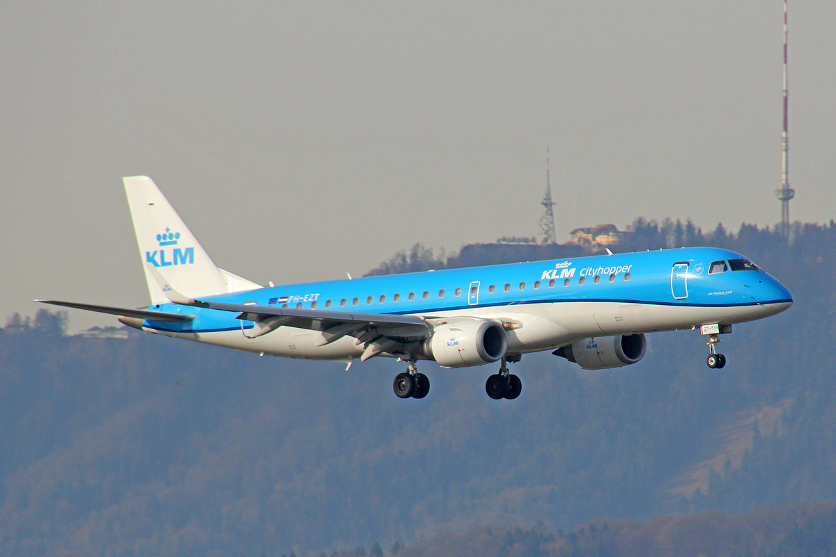 KLM Cityhopper, PH-EZT, Embraer ERJ-190LR, msn; 19000519,  14.April 2018, ZRH Zürich, Switzerland.