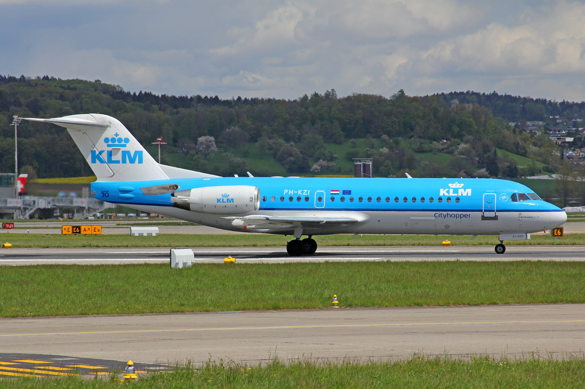 KLM Cityhopper, PH-KZI, Fokker 70, 28.April 2016, ZRH Zürich, Switzerland.