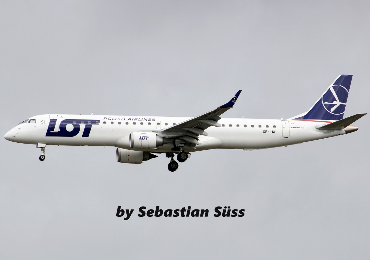 LOT Polish Airlines Embraer 190 on short final rwy 27 at Amsterdam. 1.4.15
