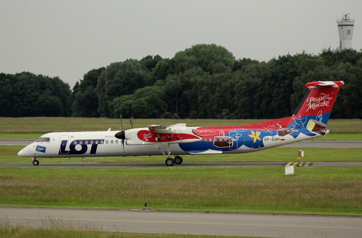 LOT Polish Airlines, SP-EQH, MSN 4424,De Havilland Canada DHC8-402Q Dash 8,11.06.2017, HAM-EDDH, Hamburg, Germany (Ptasie Mleczko livery) 