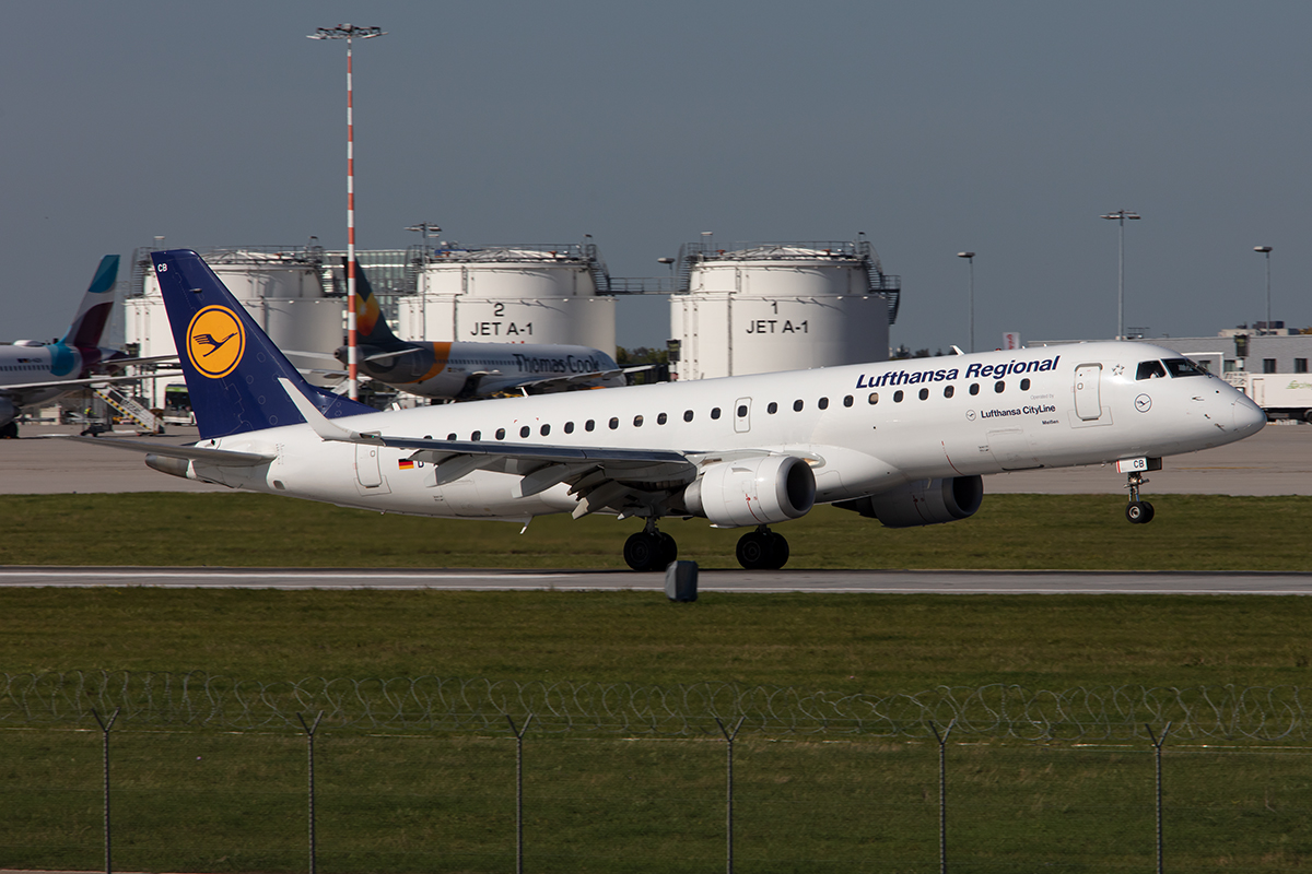 Lufthansa - CityLine, D-AECB, Embraer, ERJ-190, 15.10.2019, STR, Stuttgart, Germany

