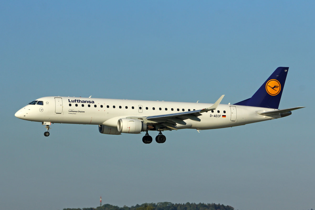 Lufthansa CityLine, D-AECF, Embraer Emb-190LR, msn: 19000359,  Kronberg/Taunus ,  10.September 2018, ZRH Zürich, Switzerland.
