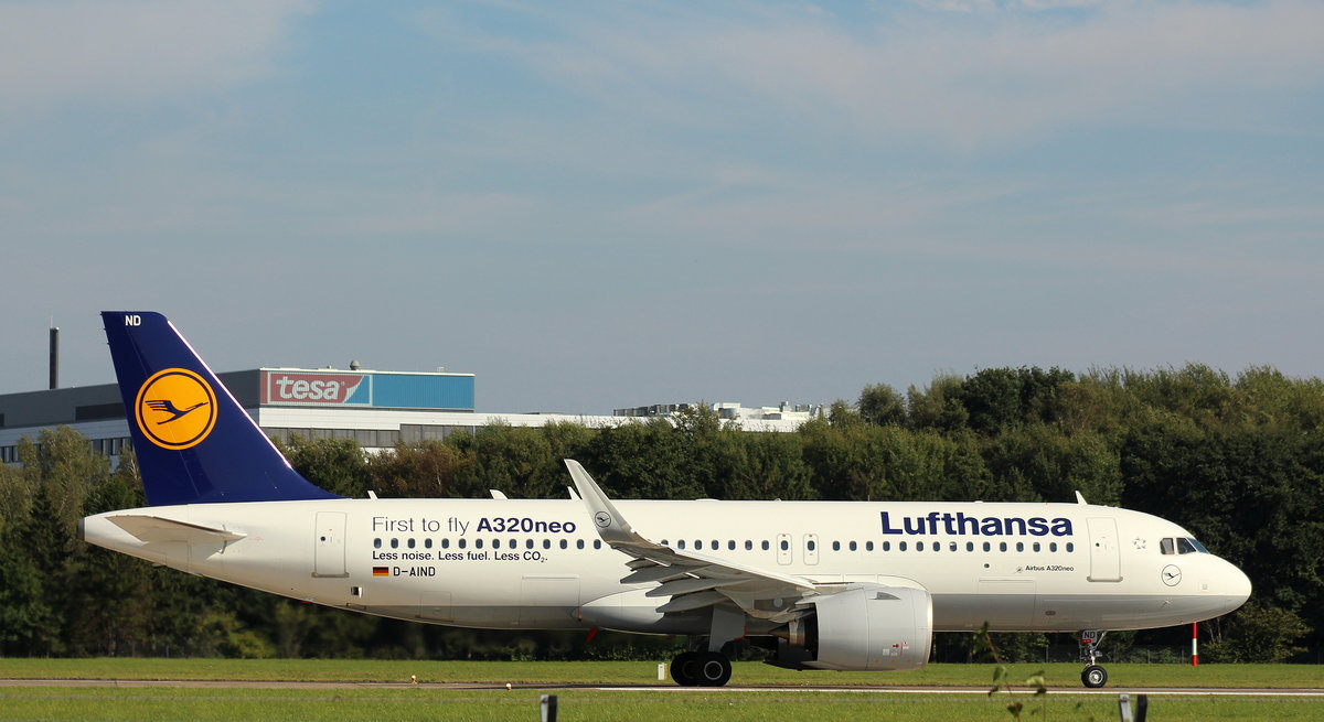 Lufthansa, D-AIND,(/n 7078),Airbus A 320-271N(SL), 25.09.2016,HAM-EDDH, Hamburg, Germany (Sticker: Frist to fly A320neo) 