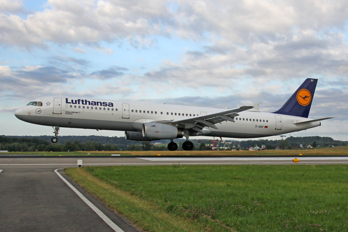 Lufthansa, D-AIRF, Airbus A321-131,  Kempten , 01.August 2019, ZRH Zürich, Switzerland.