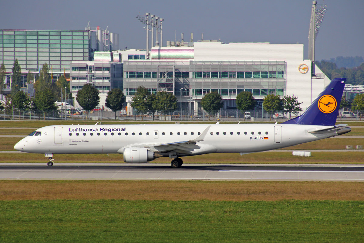 Lufthansa Regional CityLine, D-AEBS, Embraer ERJ-195LR,  Hallbergmoos , 25.September 2016, MUC München, Germany.