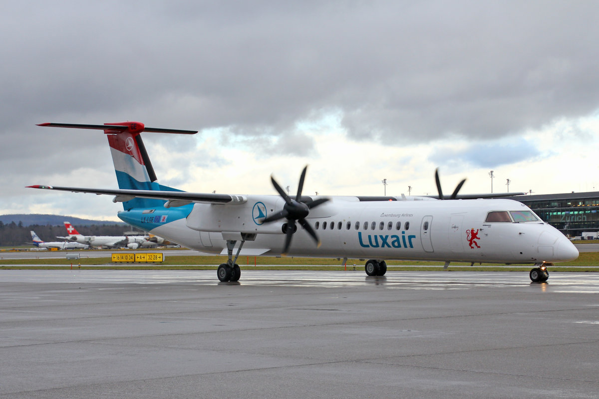 Luxair, LX-LGE, Bombardier DHC-8-402, 21.Januar 2018, ZRH Zürich, Switzerland.