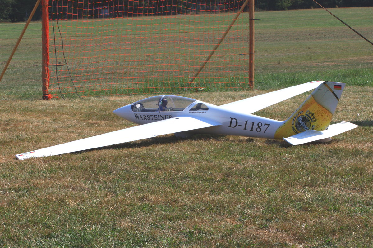 Modell des Segelflugzeuges Fox D-1187 der LSG Paderborn e. V. beim  Modellflugtag des FSV Ailertchen am 04.08.2018.