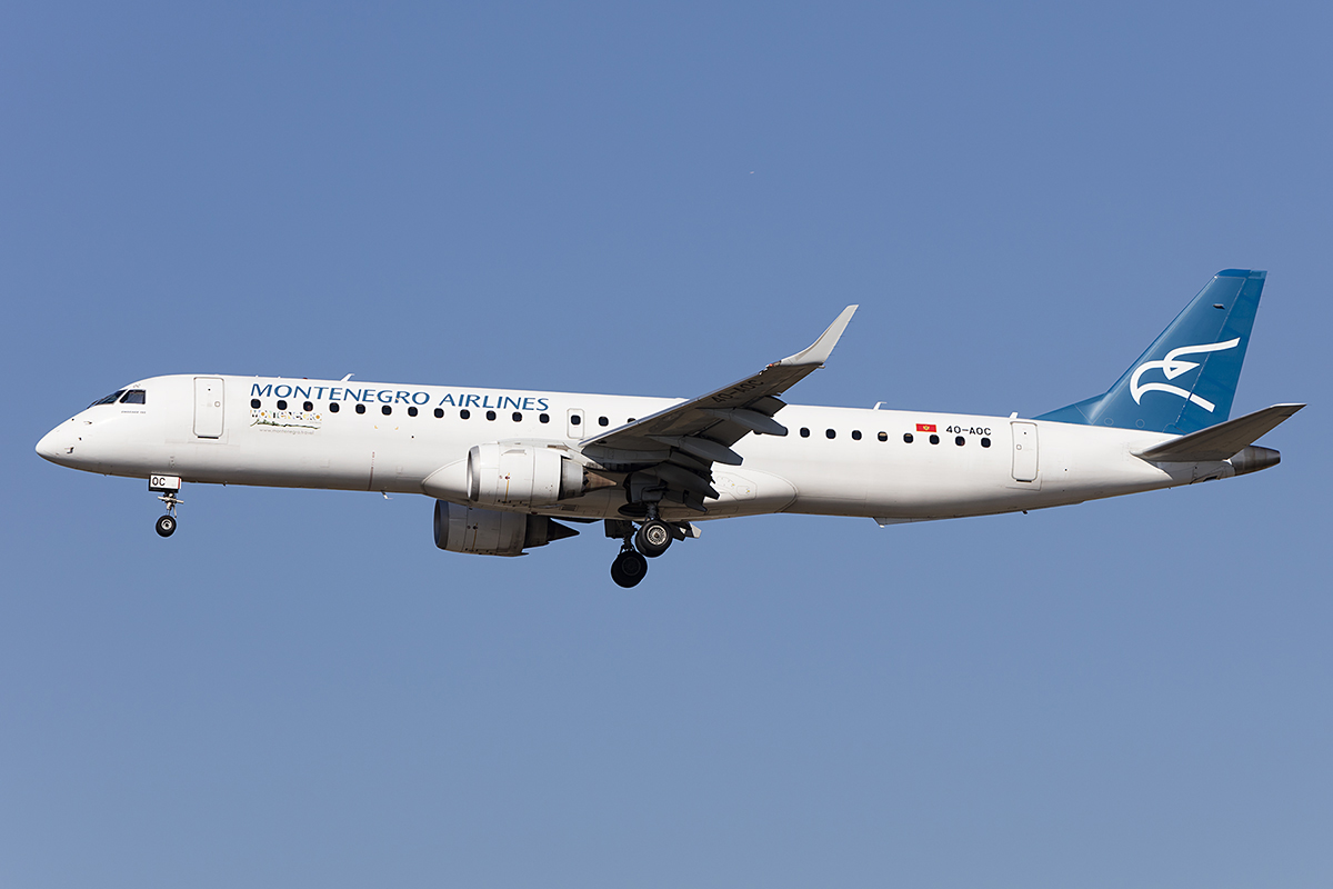 Montenegro Airlines, 4O-AOC, Embraer, ERJ-195, 14.10.2018, FRA, Frankfurt, Germany 



