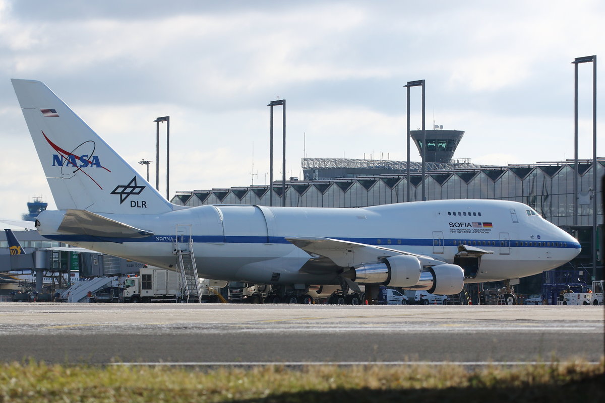 NASA, Boeing 747SP-21, N747NA. Fliegende Infrarot-Sternwarte SOFIA von NASA und DLR, Köln-Bonn (EDDK), 10.02.2021.


