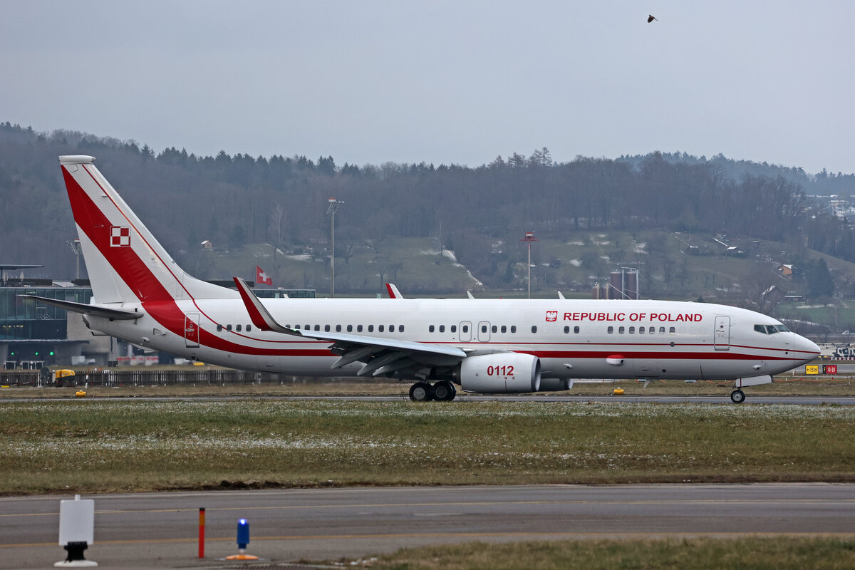 Polish Government, 0112, Boeing B737-8TV BBJ2, msn: 63990/7297, 15.Januar 2024, ZRH Zürich, Switzerland.