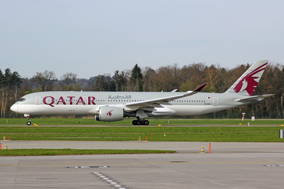 Qatar Airways, A7-ALN, Airbus A350-941, msn: 047, 14.April 2018, ZRH Zürich, Switzerland.