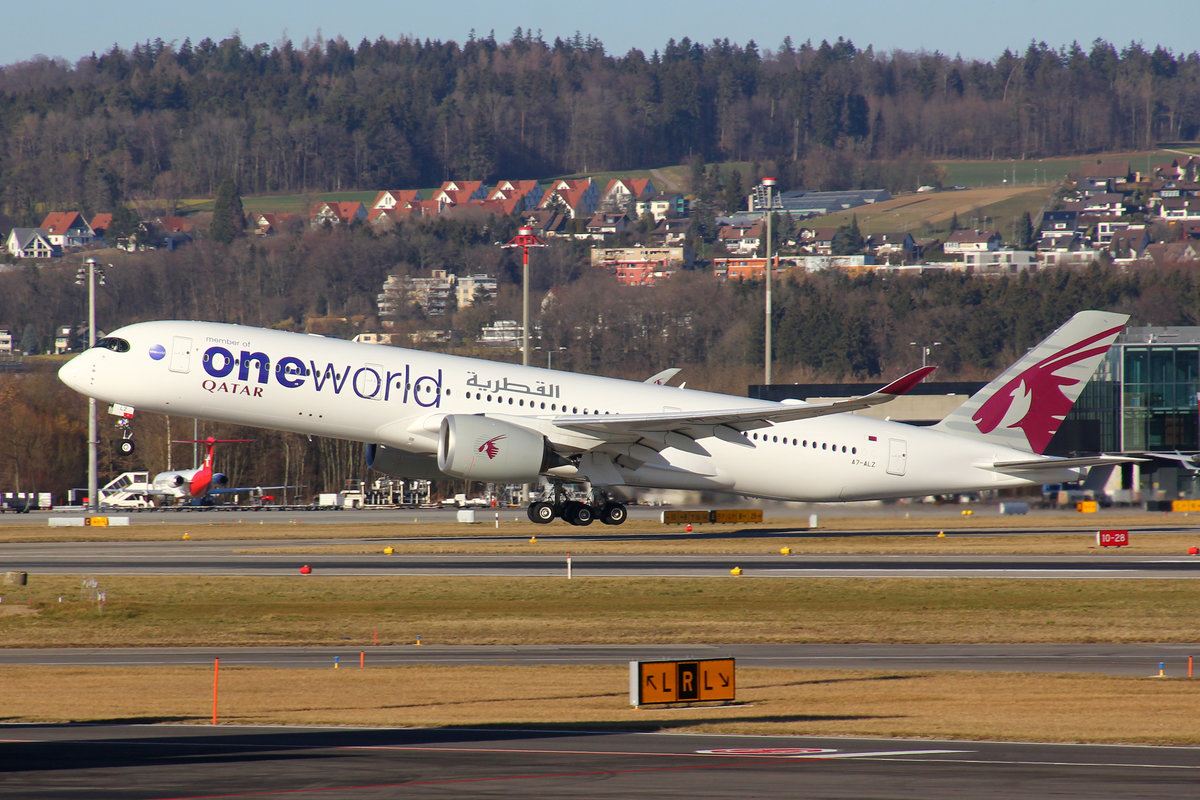 Qatar Airways, A7-ALZ, Airbus A350-941, msn: 143, 27.Februar 2019, ZRH Zürich, Switzerland.