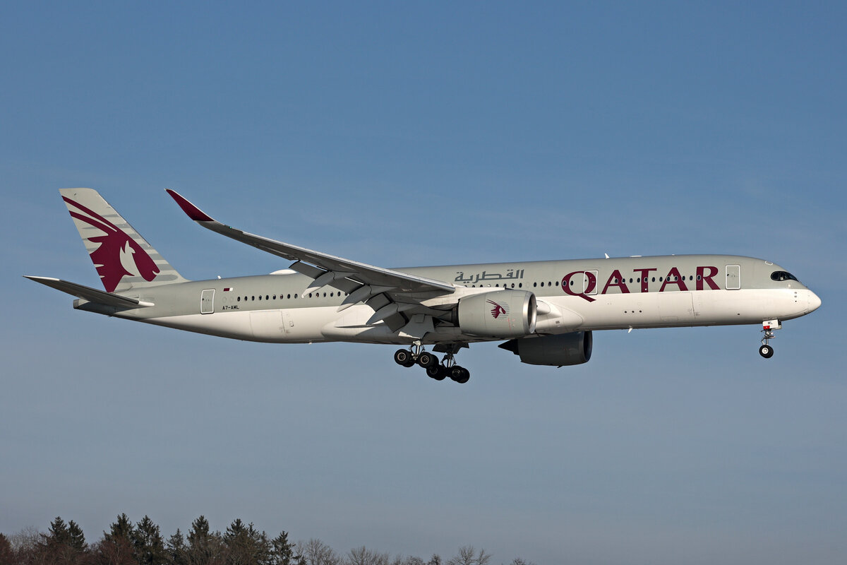 Qatar Airways, A7-AML, Airbus A350-941, msn: 257, 14.Januar 2024, ZRH Zürich, Switzerland.