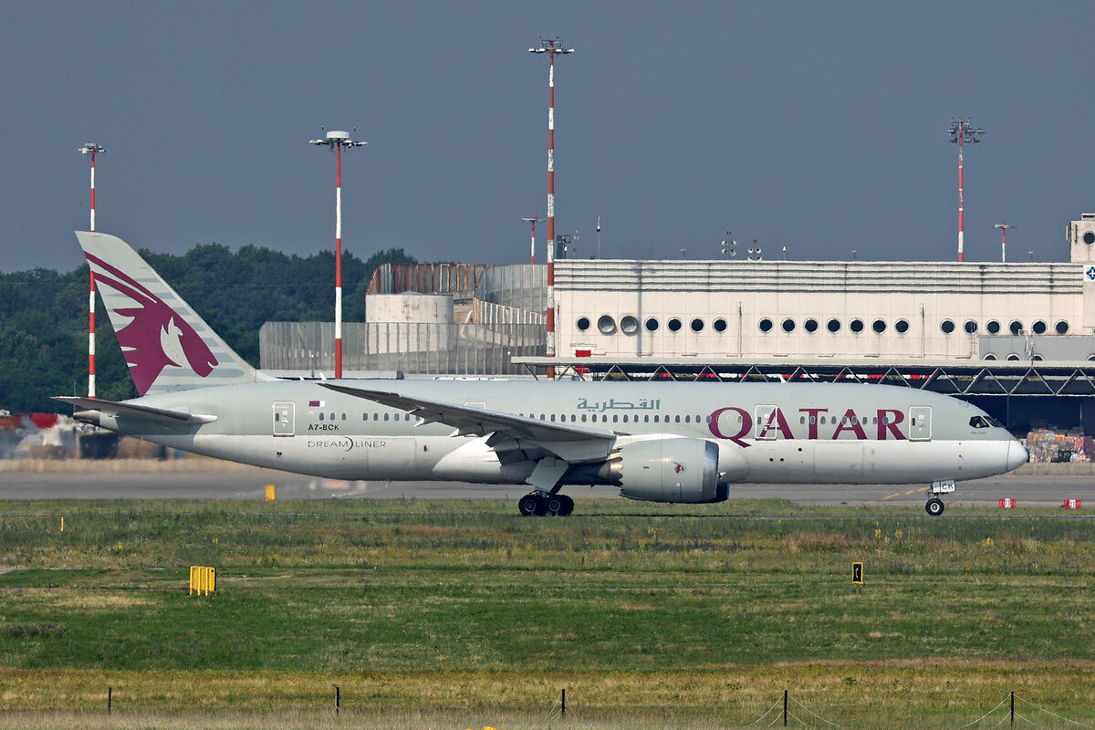 Qatar Airways, A7-BCK, Boeing 787-8, msn: 38329/62, 11.Juli 2023, MXP Milano Malpensa, Italy.