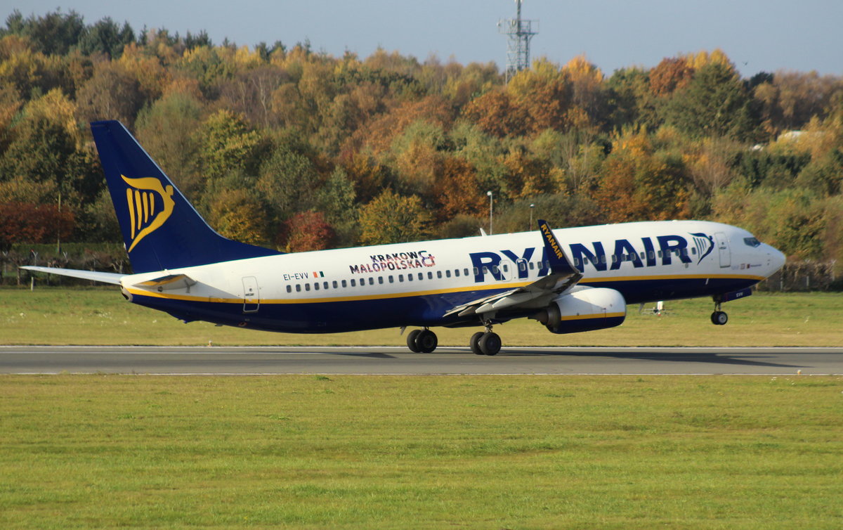 Ryanair, EI-EVV,(c/n 40314),Boeing 737-8AS(WL),30.10.2016, HAM-EDDH, Hamburg, Germany (Sticker: Kraków Malopolska) 