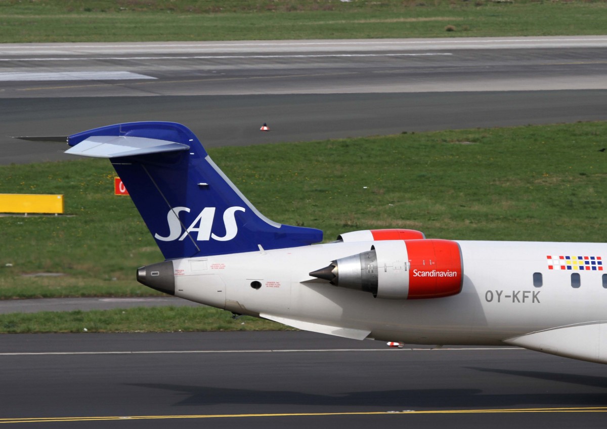 SAS (DK), OY-KFK  Hardeknut Viking , Bombardier, CRJ-900 ER (Seitenleitwerk/Tail), 02.04.2014, DUS-EDDL, Dsseldorf, Germany 