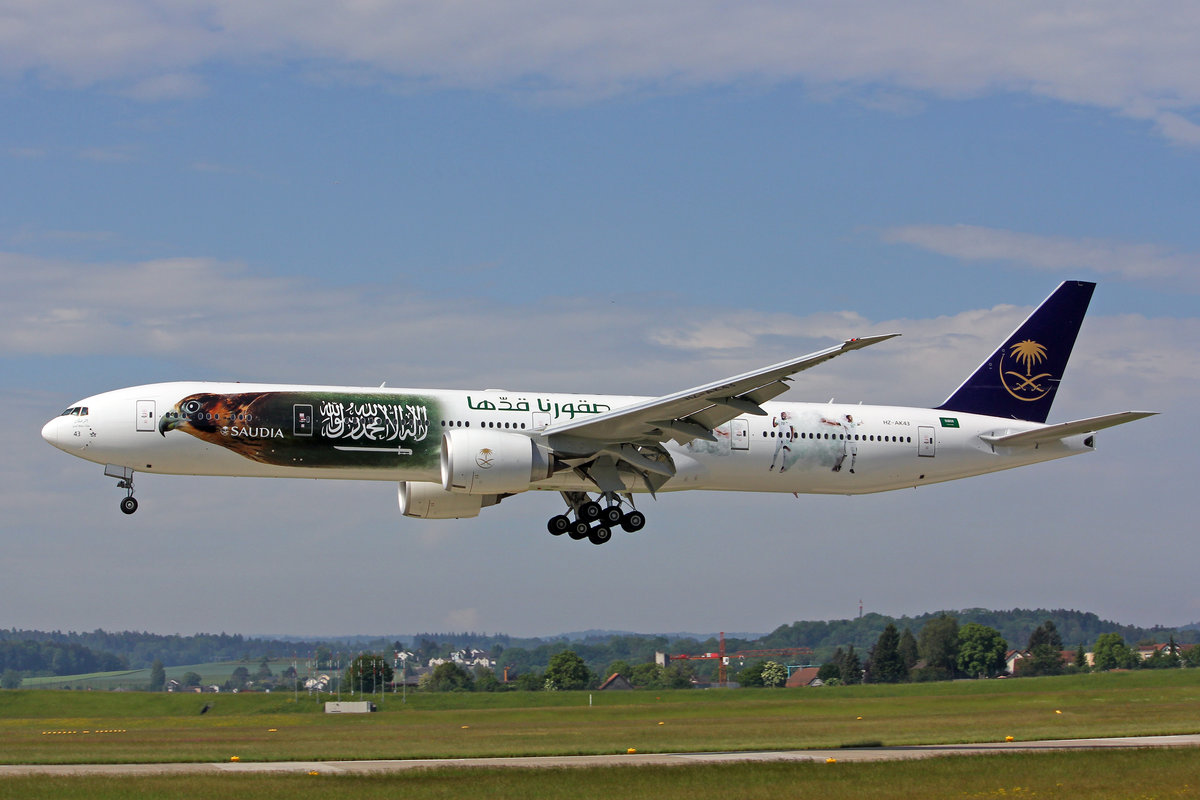 Saudi Arabian Airlines, HZ-AK43, Boeing 777-368ER, msn: 62763/1492, 21.Mai 2018, ZRH Zürich, Switzerland.
