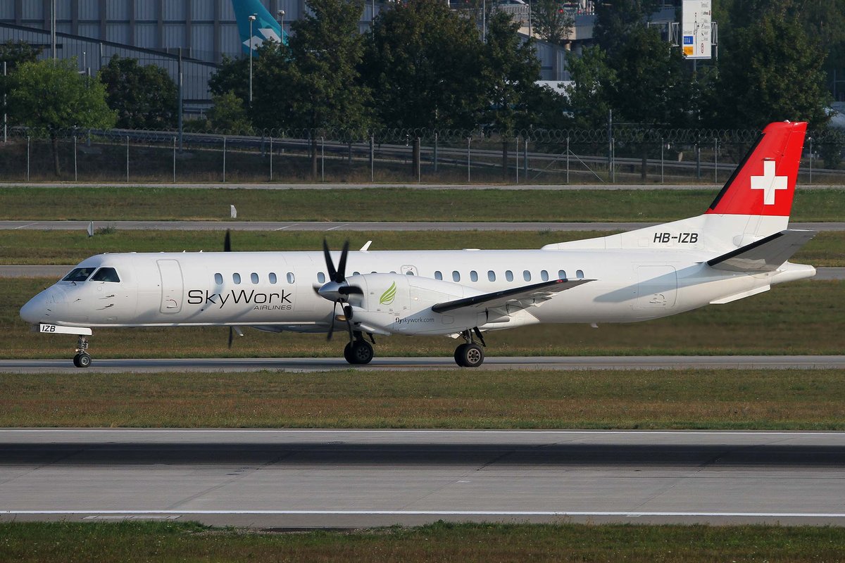 SkyWork Airlines, HB-IZB, Saab, 2000, MUC-EDDM, München, 20.08.2018, Germany