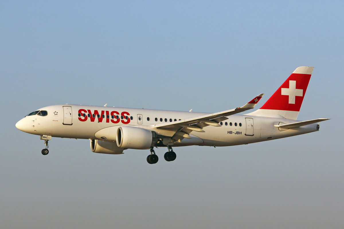 SWISS International Air Lines, HB-JBH, Bombardier CS-100, msn: 50017,  Ascona , 21.Februar 2019, ZRH Zürich, Switzerland.