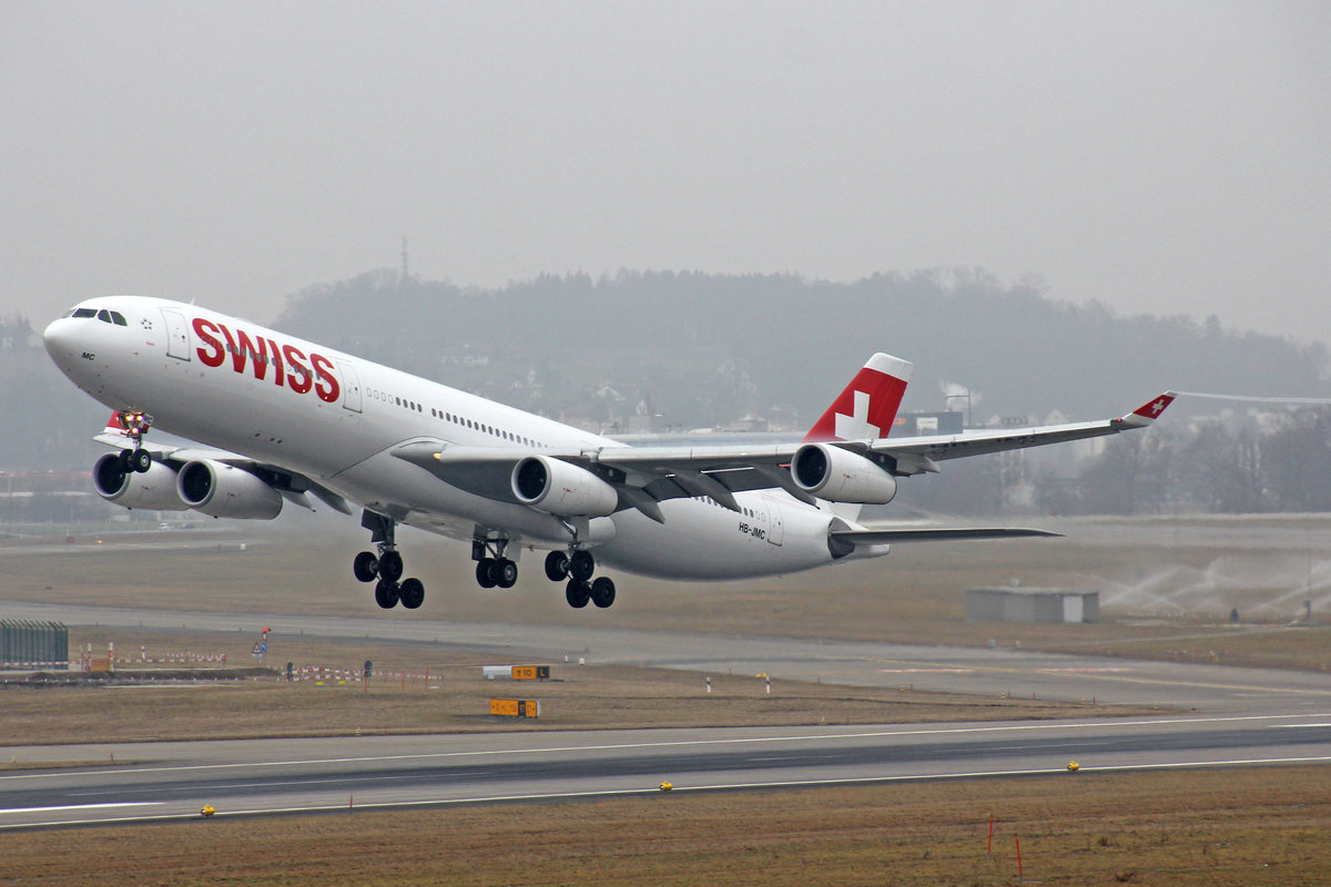 SWISS International Air Lines, HB-JMC, Airbus A340-313X,  Basel , 11.Februar 2017, ZRH Zürich, Switzerland.