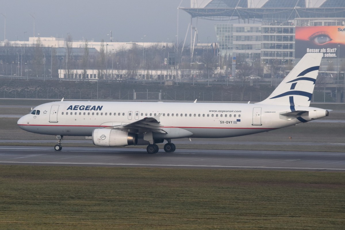 SX-DVY Aegean Airlines Airbus A320-232  beim Start am 11.12.2015 in München