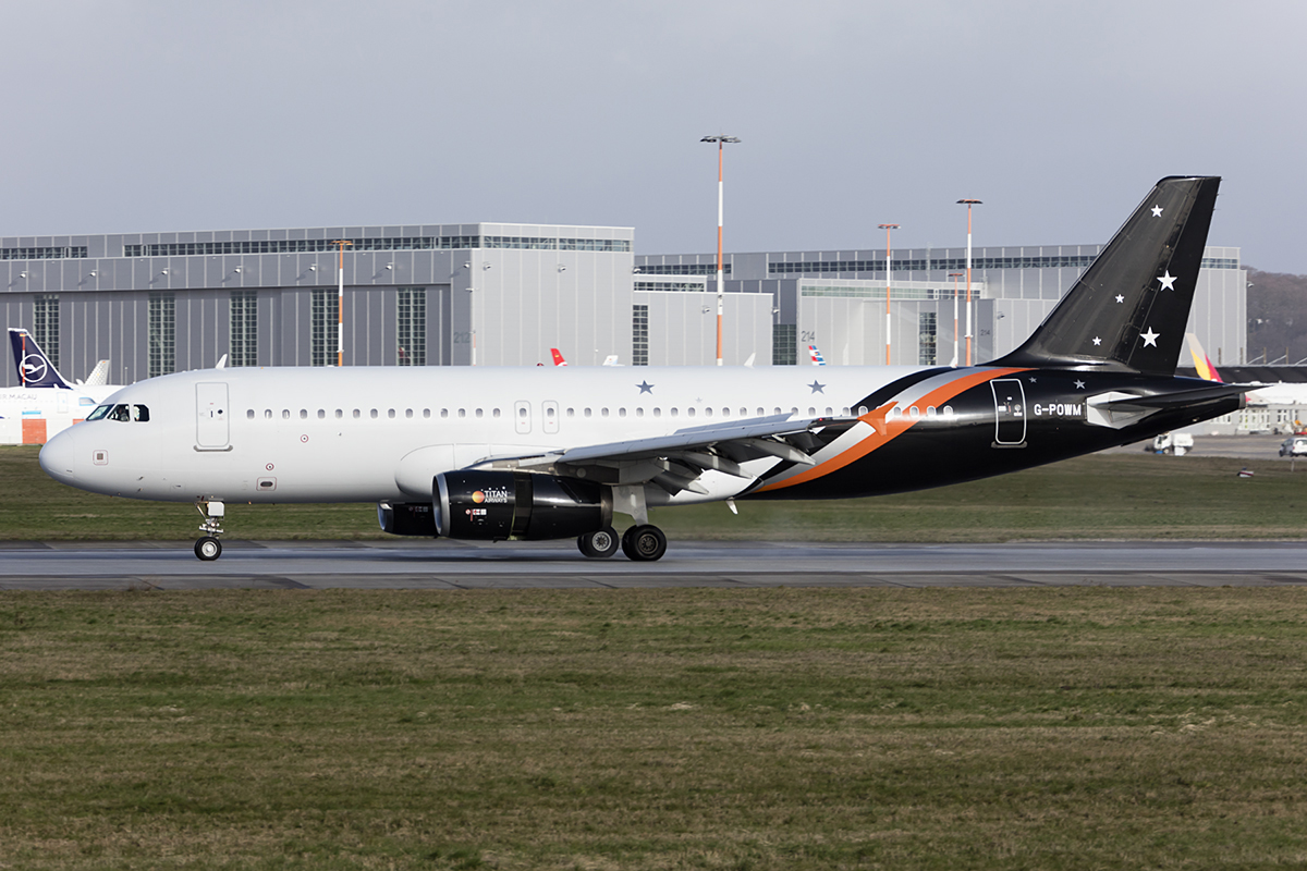 Titan Airways, G-POWM, Airbus, A320-232, 18.03.2019, XFW, Hamburg-Finkenwerder, Germany 


