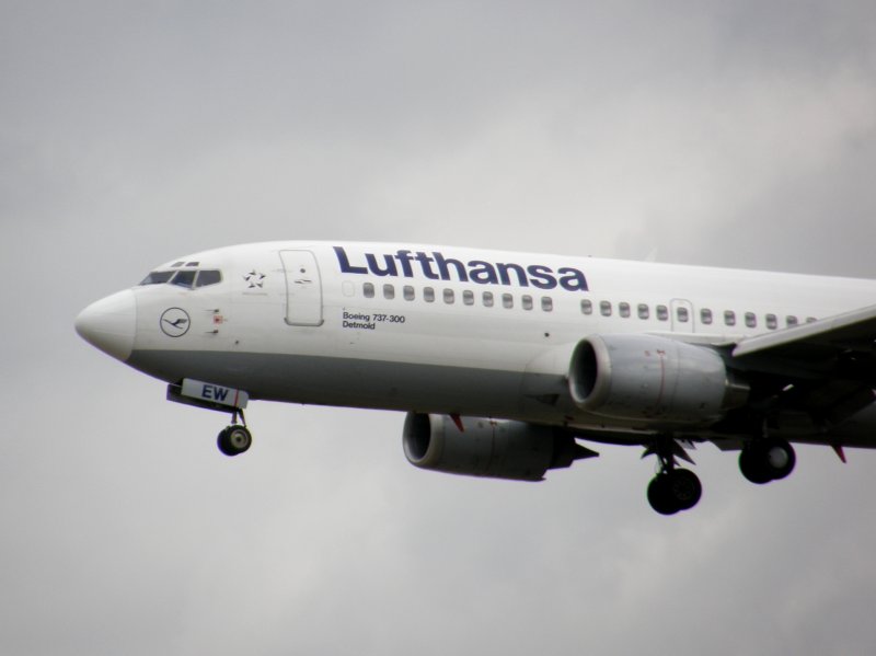 Boeing 737-300  Detmold  der Lufthansa bei der Landung in Frankfurt am 16.07.2008.