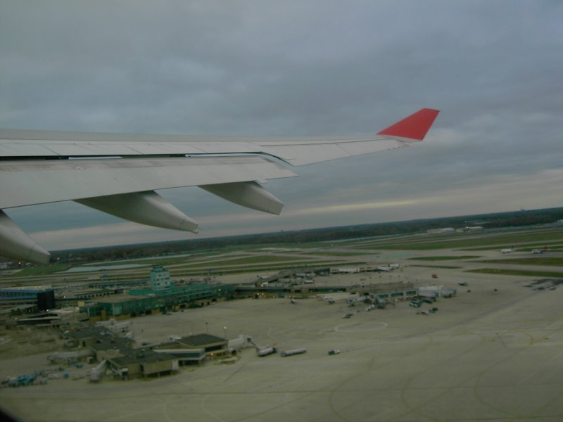 Altes Terminal von Detroit. Fotografiert aus einem Airbus A330 der