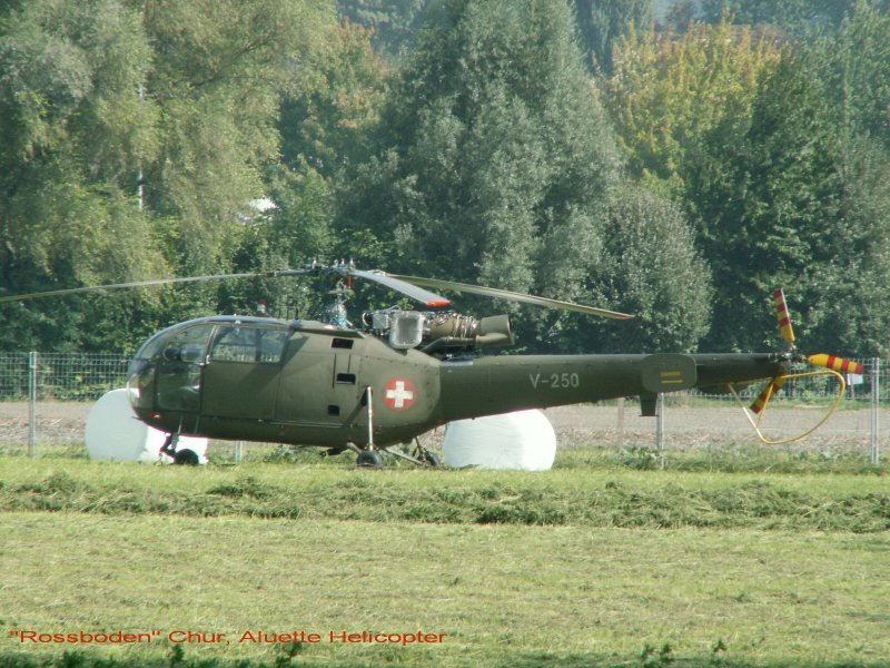 Schweizer Militrhelikopter vom Typ Alouette III am 29.08.08 auf dem Churer  Rossboden 