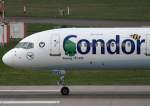 Condor, D-ABOG, Boeing, 757-300 wl (Bug/Nose ~ Janosch-Sticker & Mischlackierung  Sunny Hart ), 02.04.2014, DUS-EDDL, Dsseldorf, Germany