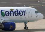Condor (ex Condor-Berlin), D-AICL, Airbus, A 320-200 (Bug/Nose ~ Janosch-Sticker & Mischlackierung  Sunny Hart ), 02.04.2014, DUS-EDDL, Dsseldorf, Germany