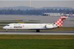 Volotea Airlines, EI-EWJ,  Boeing 717-2BL, 10.Oktober 2014, MUC München, Deutschland. Mit  Allez les Canaris  Sticker.