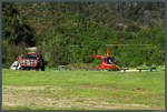Ein Robinson R44 Raven II (ZK-IWW) der Helicopter Charter Karamea auf dem Landeplatz am Südende der Old Ghost Road bei Lyell (Neuseeland).