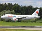 A319 von belle air europa bei der Landung auf runway 24 in Friedrichshafen, der A319 (EI-LIR) kommt aus Pristina (16.07.2012)