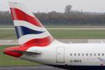 British Airways, G-DBCG (ex BMI), Airbus, A 319-100 (Seitenleitwerk/Tail), 10.11.2012, DUS-EDDL, Dsseldorf, Germany 