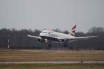 Ein Airbus A319 der British Airways aufgenommen bei der Landung in Hamburg Fuhlsbttel am 14.03.09