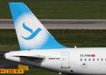 Freebird Airlines, TC-FHE, Airbus, A 320-200 (Seitenleitwerk/Tail) ~ hellblaues Seitenleitwerk/Tail), 02.04.2014, DUS-EDDL, Dsseldorf, Germany