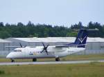 dresden-drs Flug 3L 364 aus Friedrichshafen ist in Dresden gelandet. Es handelt sich dabei um die De Havilland Canada DHC-8-300 OE-LIE der Intersky. (21.6.2009)