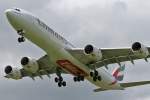 A340 Emirates Airlines, Airbus A340-541, A6-ERJ im Endanflug auf Rwy 14 in ZRH